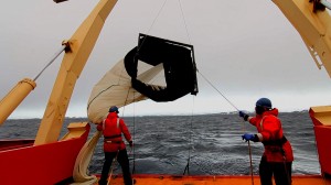 Debbie Steinberg deploys net off stern of research vessel Gould
